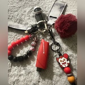 Red and Black Keychain Set with Pom Pom
